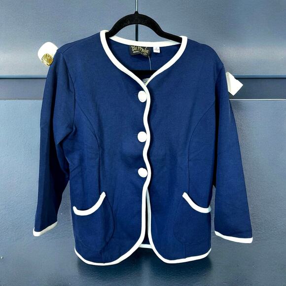 New Bob Mackie Button Cardigan Blue White Size Medium - Picture 2 of 7